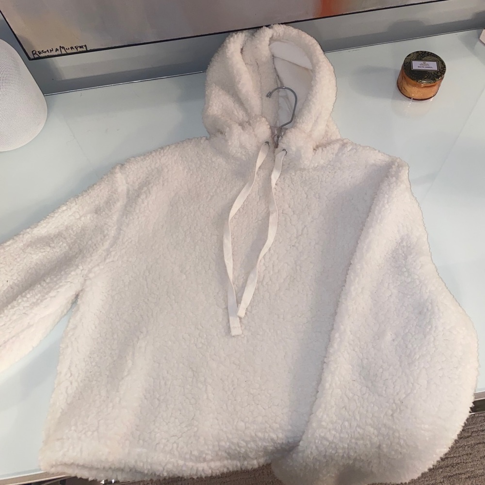 White Sherpa cropped hoodie